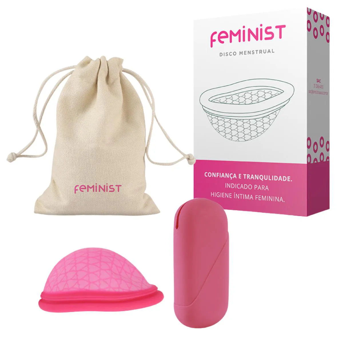 Kit disco menstrual feminist modelo b com bag de silicone