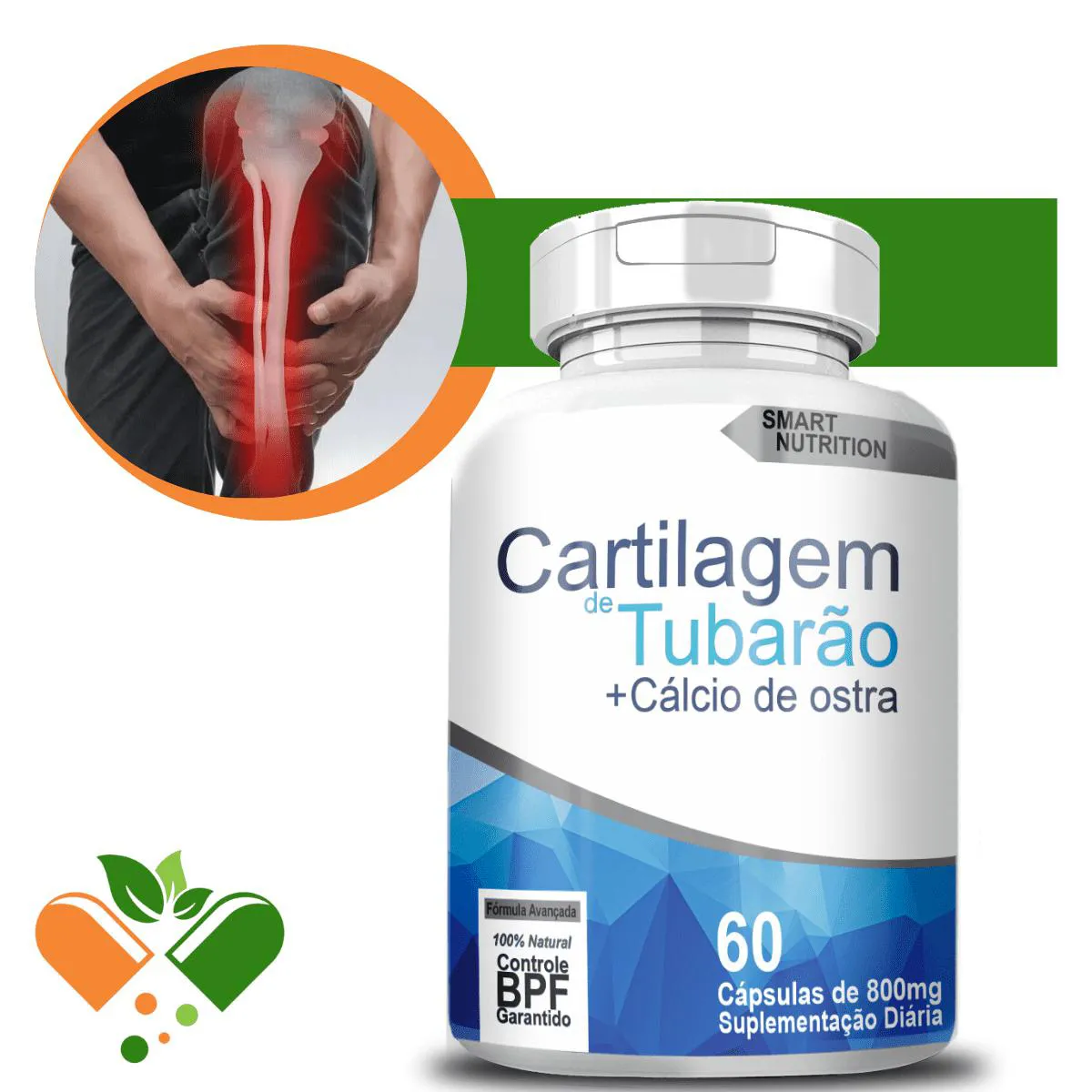 Cartilagem de Tubarão C/ Cálcio de Ostra 800mg 60 cápsulas