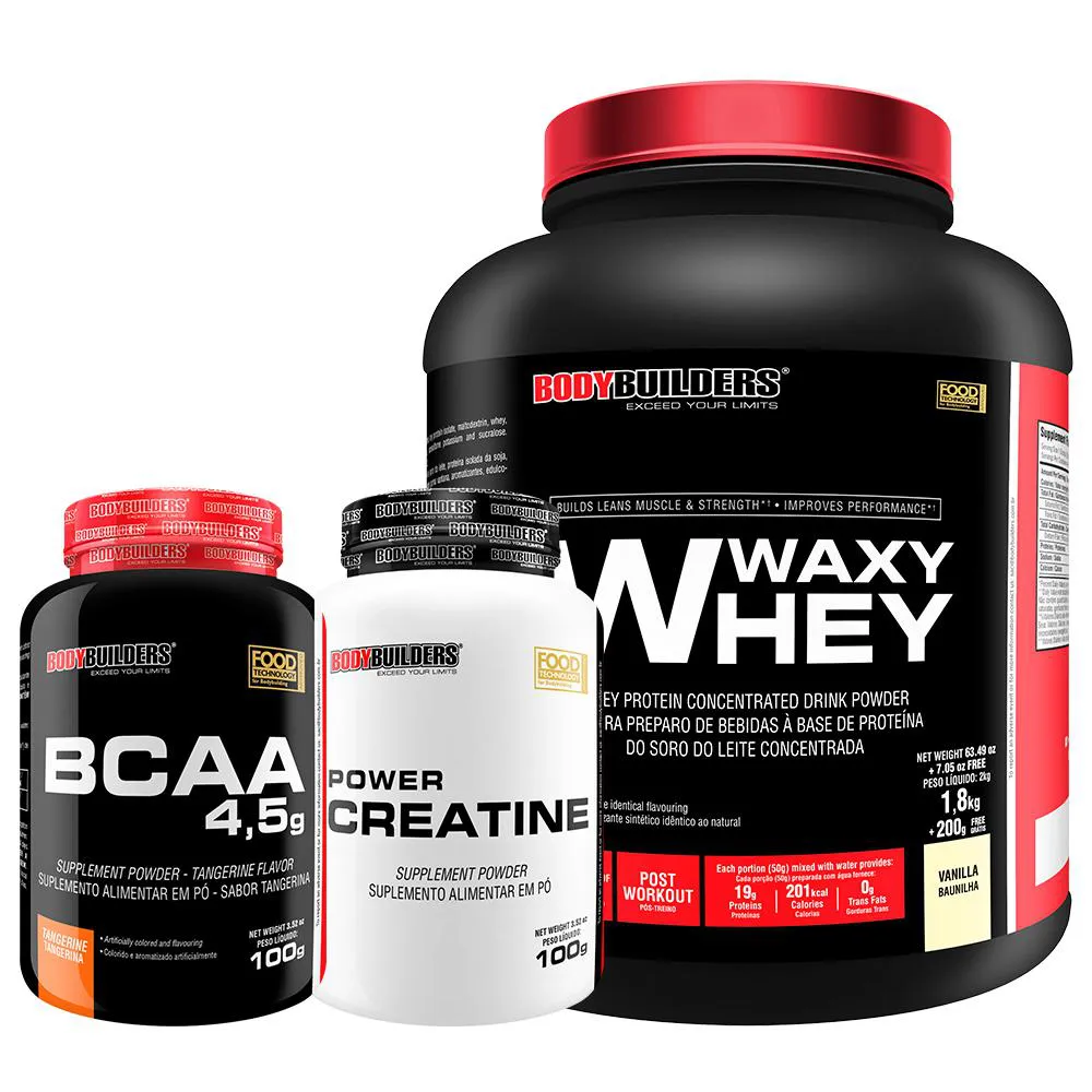 Kit Waxy Whey 2kg + Bcaa 4.5 100g + Power Creatina 100g – Bodybuilders Baunilha