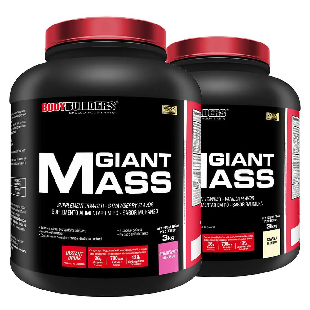 Kit Hipercalórico BodyBuilders Giant Mass Morango e Baunilha 3kg 2 unidades