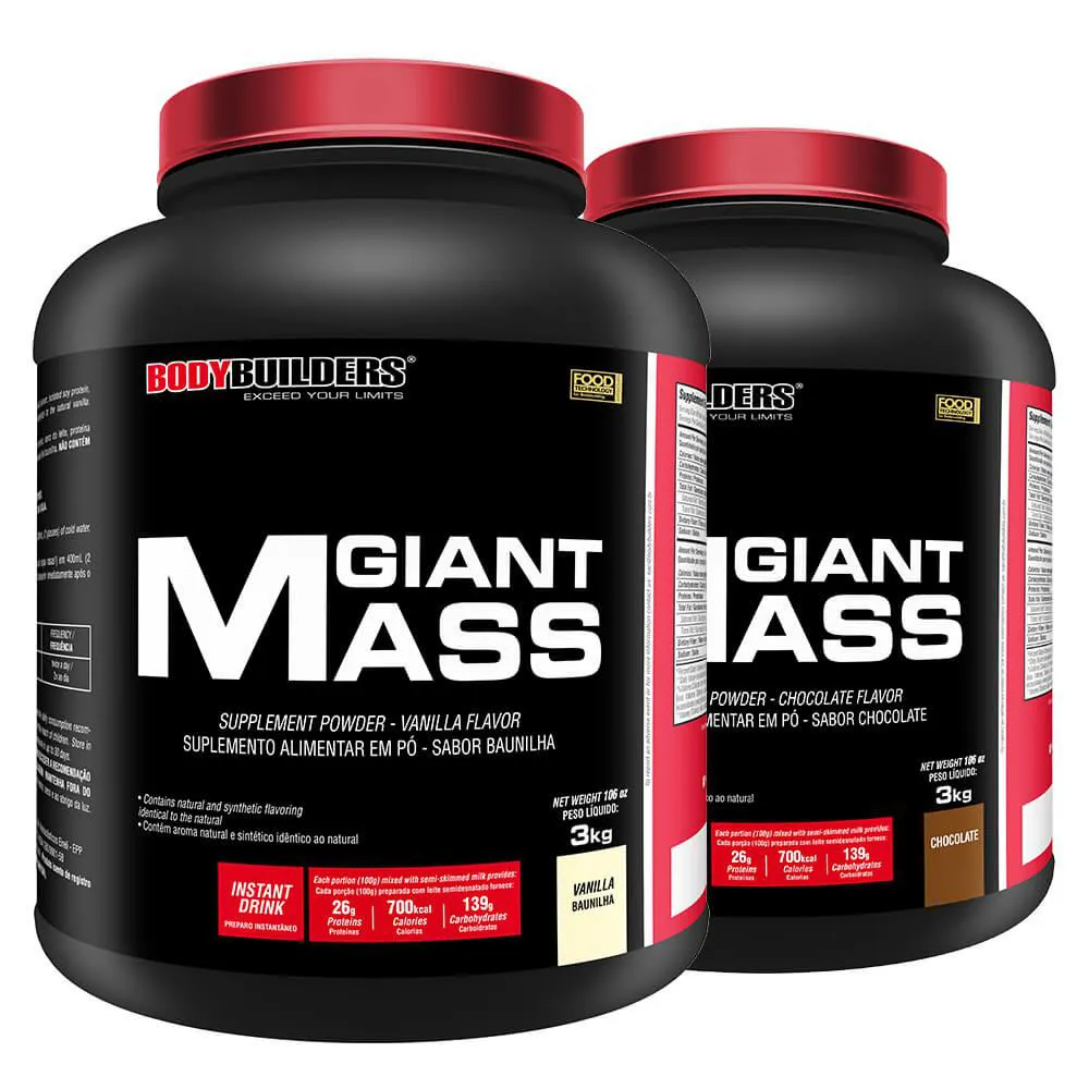 Kit Hipercalórico BodyBuilders Giant Mass Baunilha e Chocolate 3kg 2 unidades