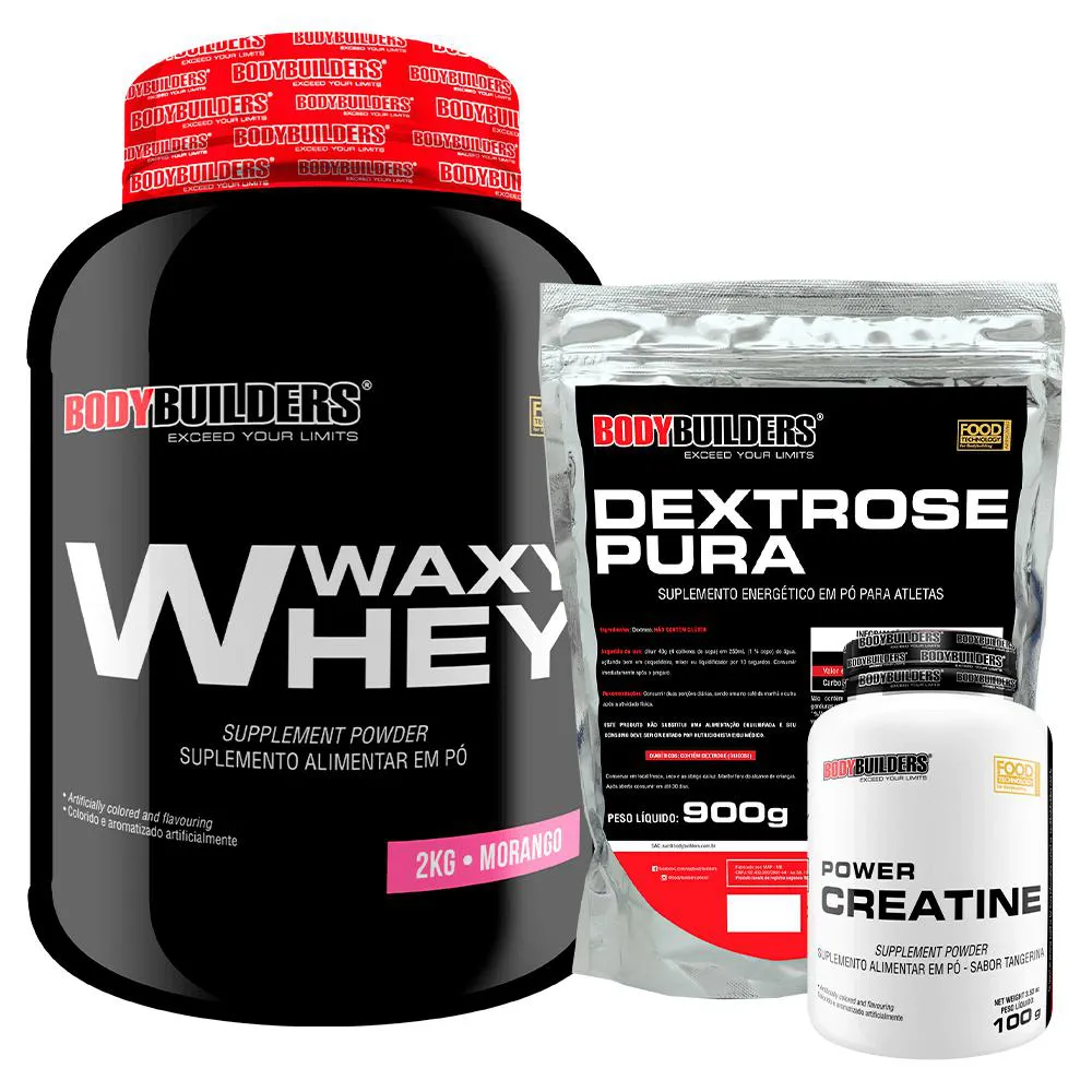 Kit Waxy Whey Protein 2kg + Creatina 100g + Dextrose 900g - Bodybuilders Chocolate