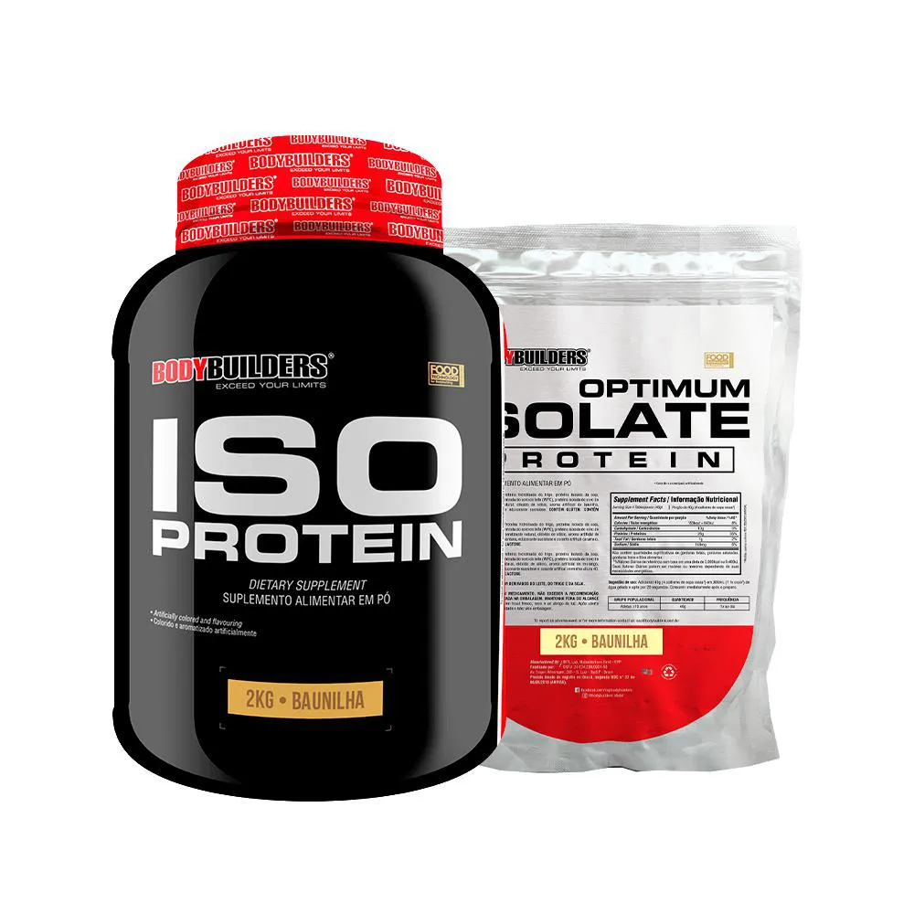 Kit Whey Protein Iso Protein 2 Kg + Optimum Isolate Protein 2 Kg Refil - Bodybuilders Chocolate