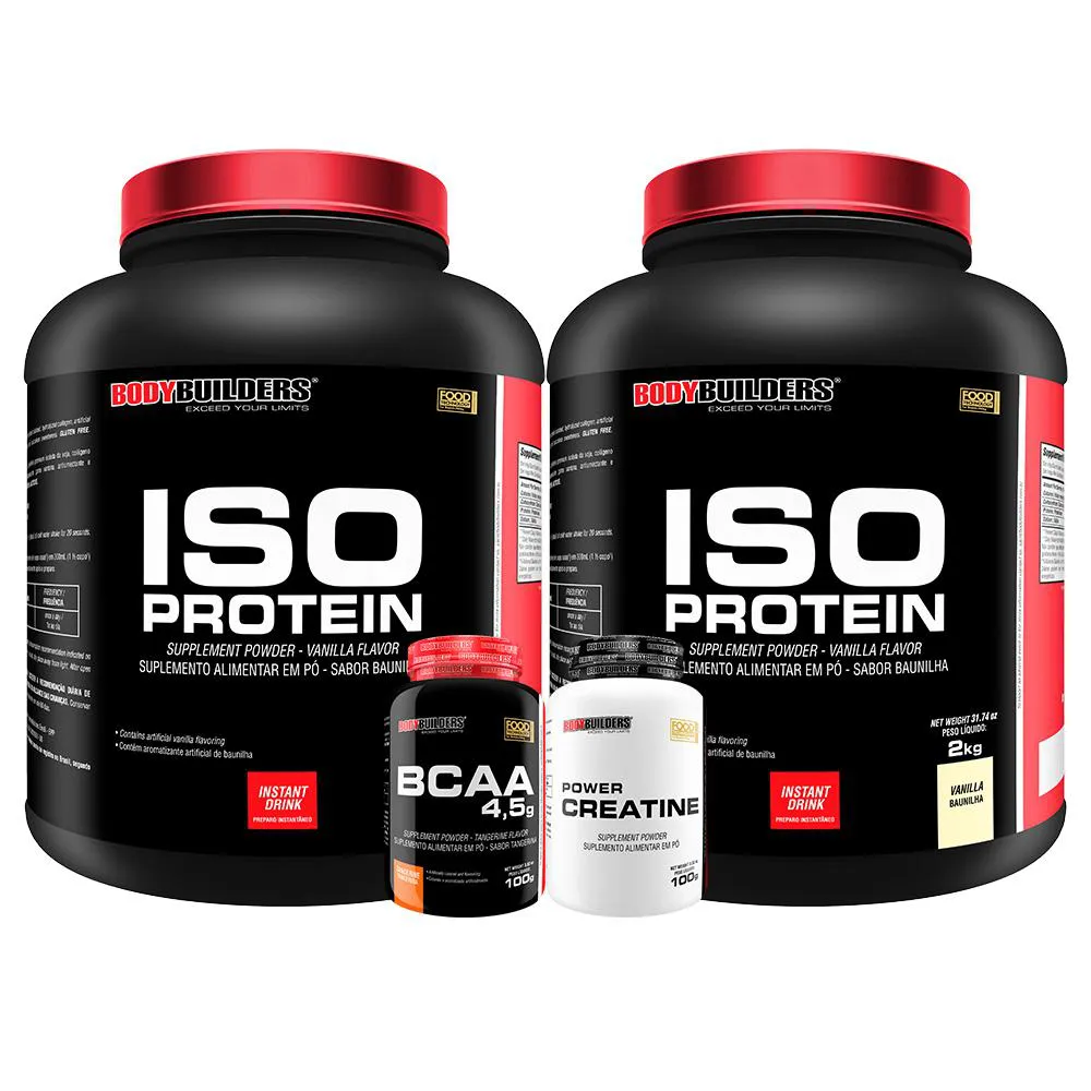 Kit 2x Iso Protein 2kg + Creatina 100g + Bcaa100g - Bodybuilders Sabor Baunilha