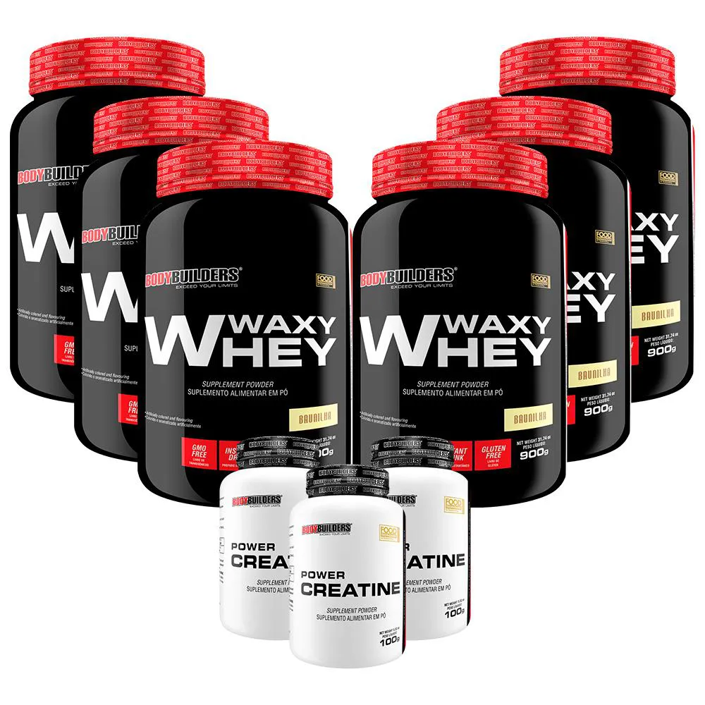 Kit 6x Waxy Whey 900g + 3x Power Creatina 100g - Bodybuilders Chocolate
