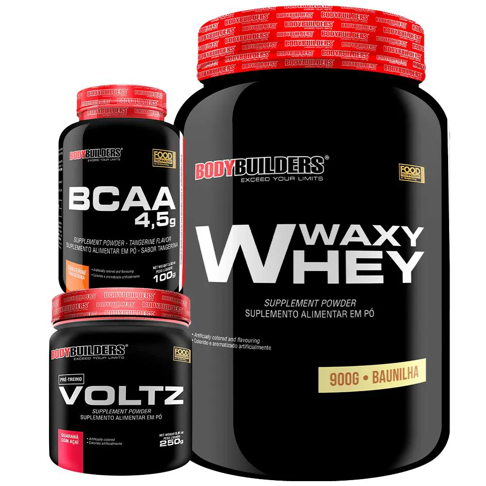 Kit Waxy Whey (35%) 900g + Bcaa 100g + Pré Treino - Bodybuilders Chocolate
