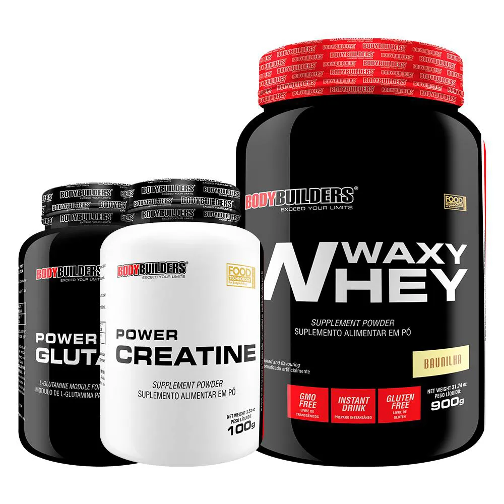 Kit Waxy Whey 900g + Power Creatine 100g + Power Glutamine 100g - Bodybuilders Baunilha