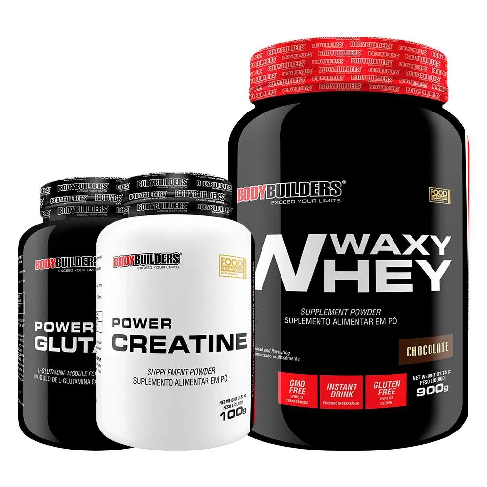 Kit Waxy Whey 900g + Power Creatine 100g + Power Glutamine 100g - Bodybuilders Chocolate