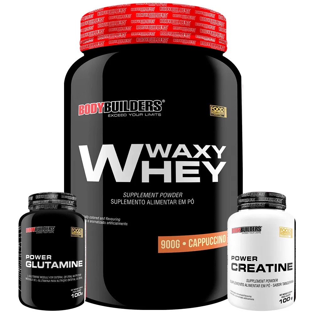 Kit Waxy Whey 900g + Power Creatine 100g + Power Glutamine 100g - Bodybuilders Cappuccino