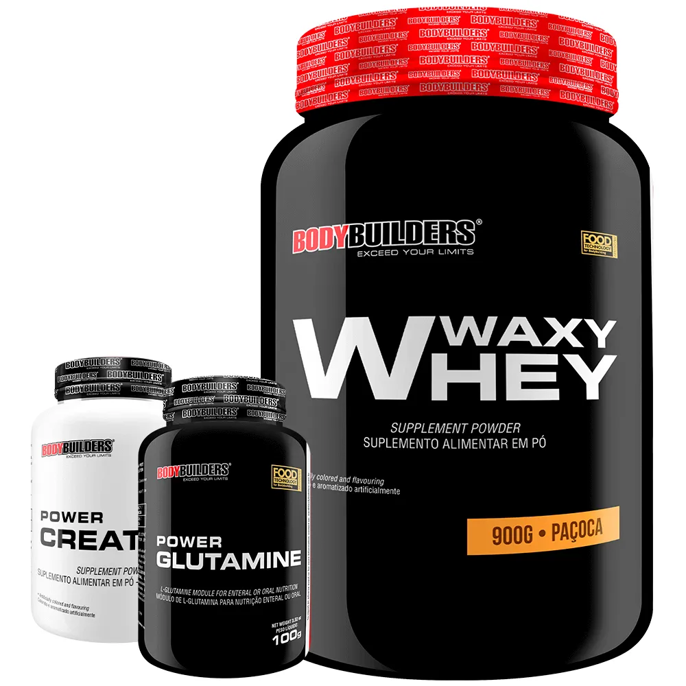 Kit Waxy Whey 900g + Power Creatine 100g + Power Glutamine 100g - Bodybuilders Paçoca