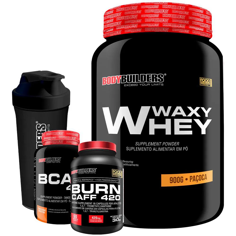 Kit Waxy Whey (35%) 900g + Bcaa 100g + Pré Treino + Coqueteleira - Bodybuilders Paçoca