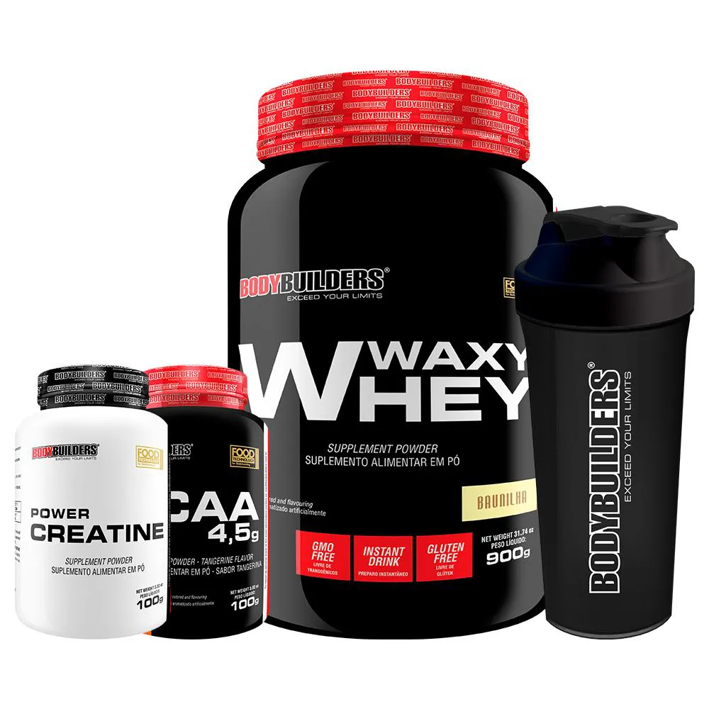 Kit Waxy Whey 900g + Bcaa 100g + Power Creatina 100g + Coqueteleira - Bodybuilders
