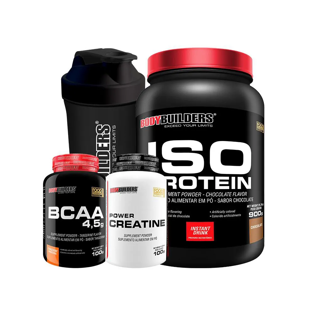 Kit Iso Protein 900g + Power Creatina 100g + Bcaa 100g + Coqueteleira Sabor: Chocolate - Bodybuilders