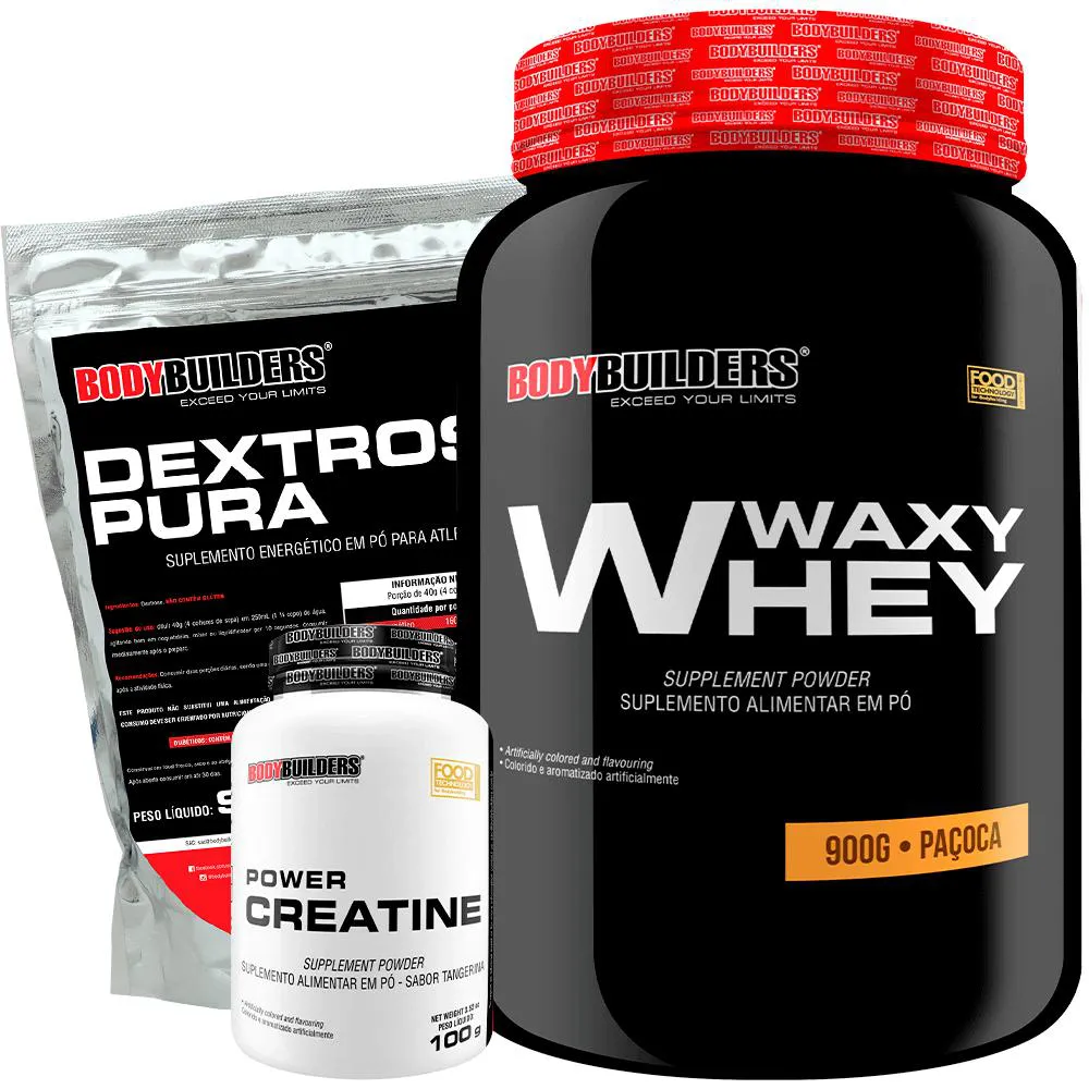 Kit Waxy Whey Protein 900g + Creatina 100g + Dextrose 900g - Bodybuilders Paçoca