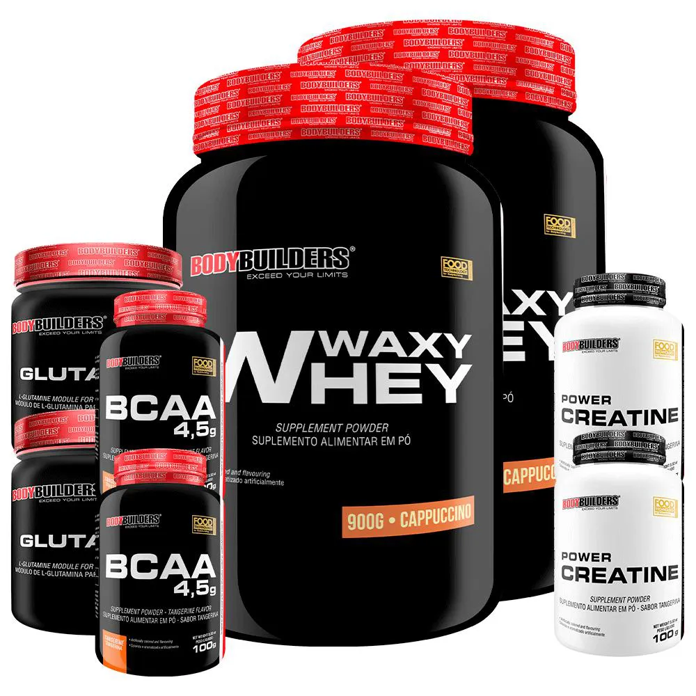 Kit 2x Waxy Whey 900g + 2x Power Creatina 100g + 2x Glutamina 300g + 2x Bcaa 4.5 100g - Bodybuilders Cappuccino