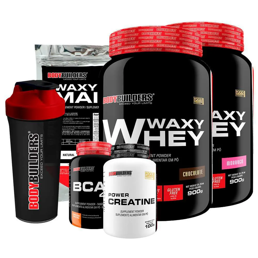 Kit 2x Waxy Whey 900g + Bcaa 100g + Power Creatine 100g + Waxy Maize 800g + Coq – Bodybuilders Chocolate