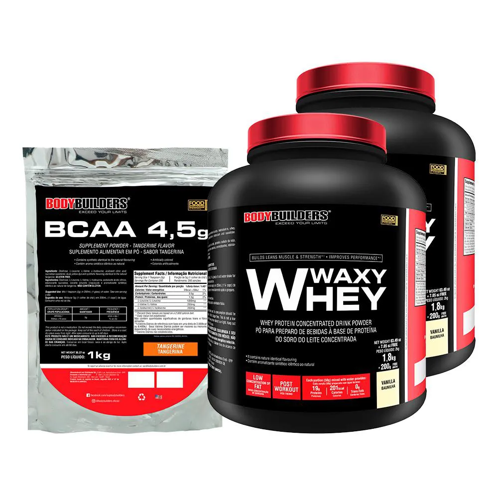 Kit 2x Waxy Whey 2kg + Bcaa 1kg Tangerina - Bodybuilders Baunilha