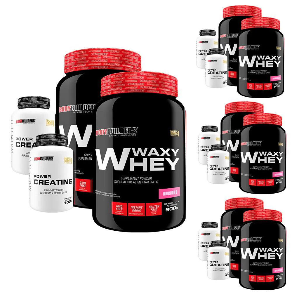 Super Combo Amigos: 8x Whey Protein 900g + 8x Power Creatina 100g Sabor Morango - Bodybuilders