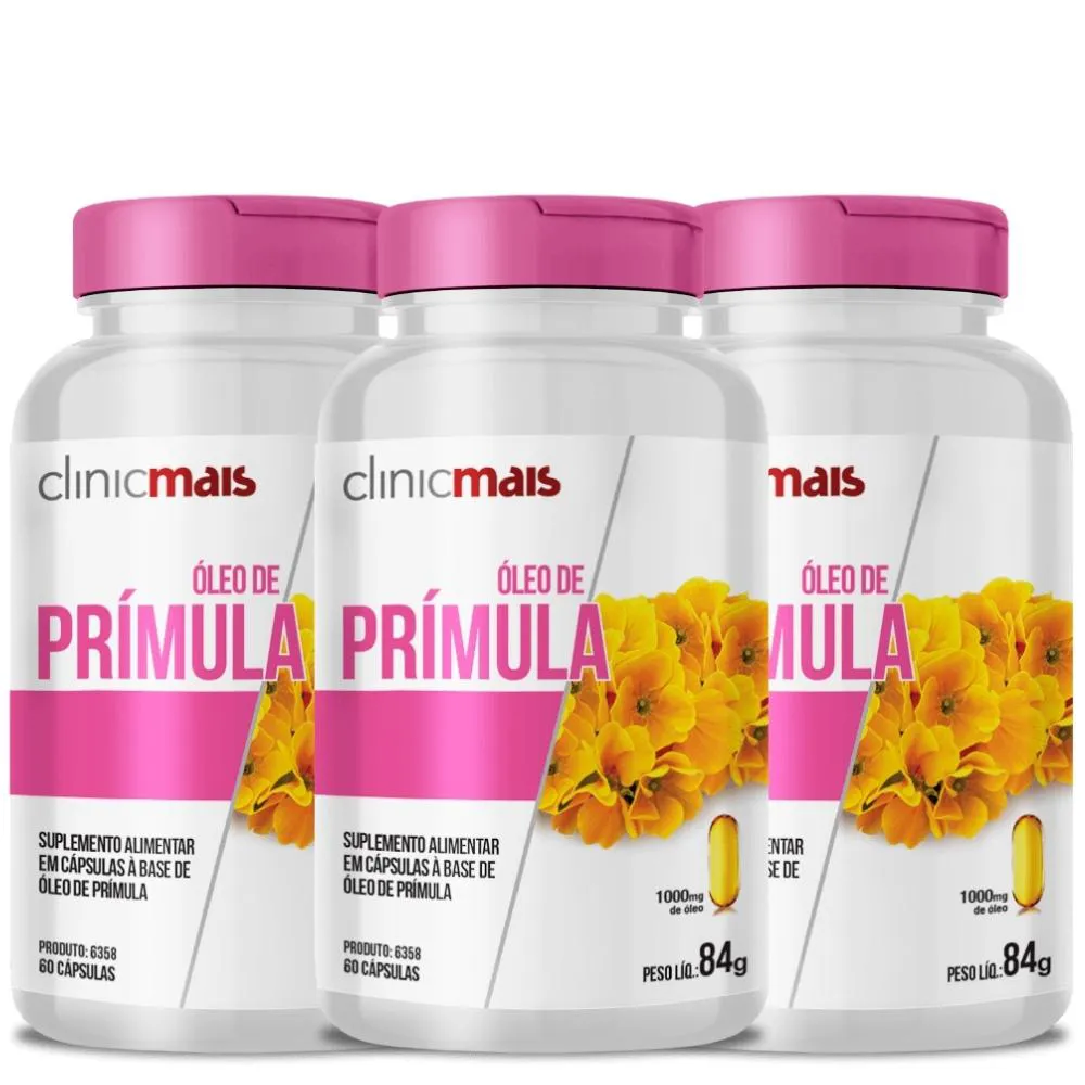 Kit 3x Óleo de Prímula 60 cápsulas 1000mg Clinicmais