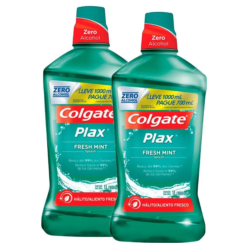 Kit 2 Enxaguante Bucal Colgate Plax Fresh Mint Leve 1L Pague 700ml