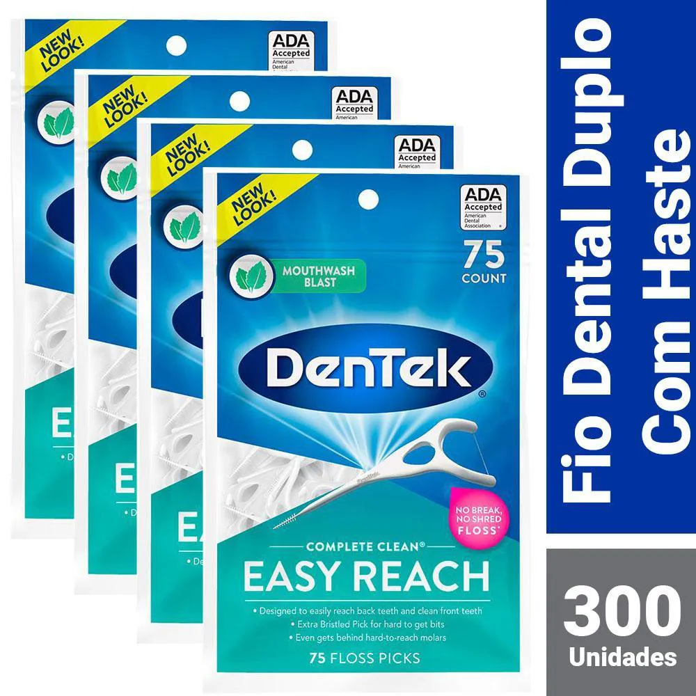 Kit Fio Dental DenTek Floss Picks Complete Clean Easy Reach com 300 Unidades
