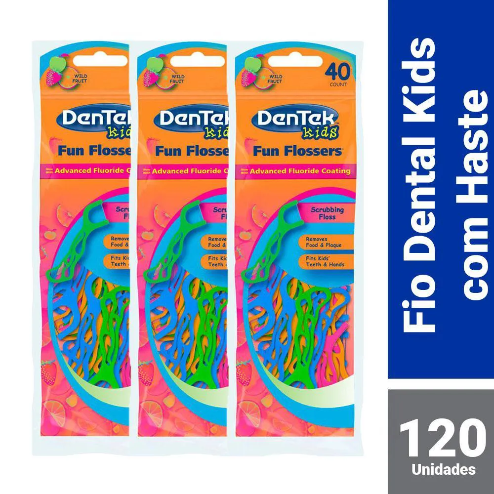 Kit Fio Dental Infantil DenTek Fun Flossers 120 unidades