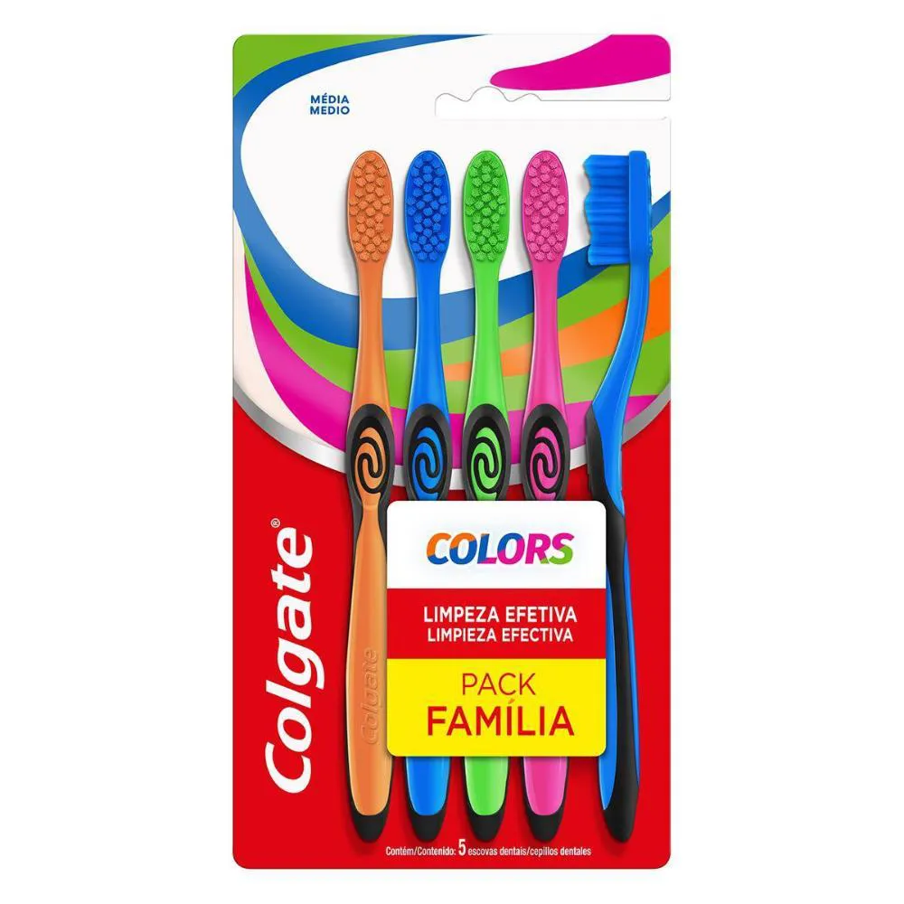 Escova de Dente para Família Colgate Colors 5 unidades