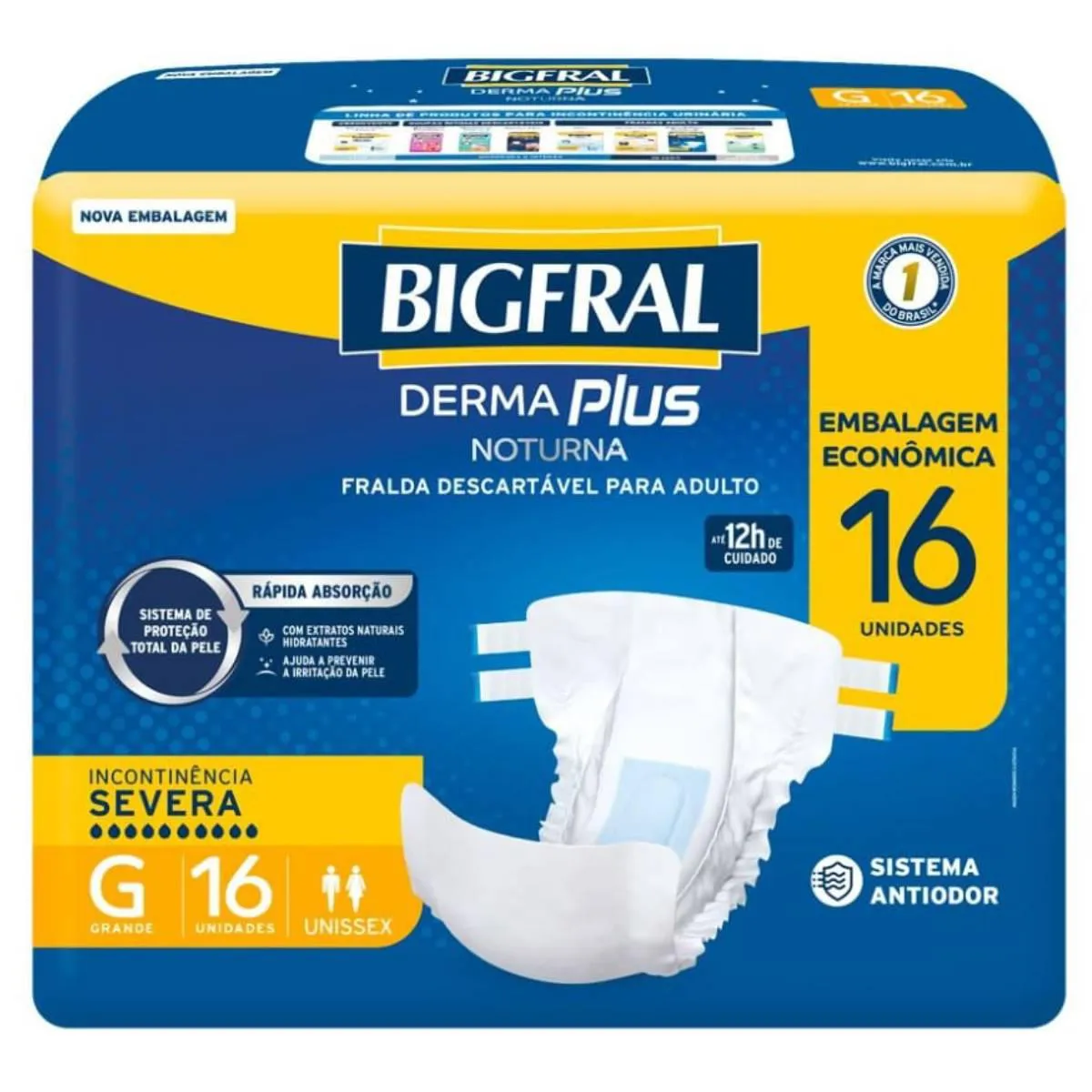 Fralda Geriátrica Unissex Derma Plus Noturna Bigfral G Absorção Intensa 16 unidades