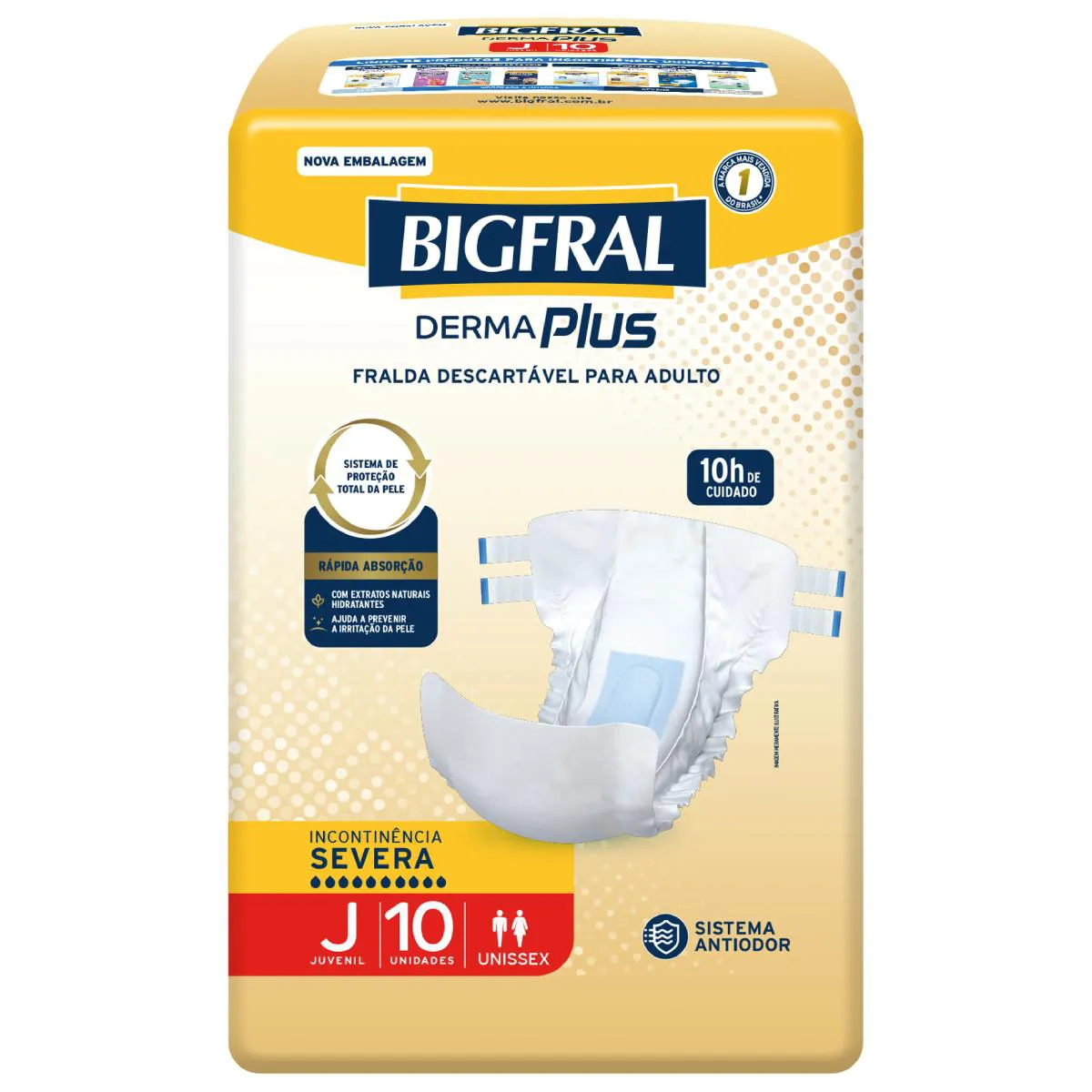 Fralda Geriátrica Unissex Bigfral Derma Plus Juvenil Absorção Intensa 10 unidades