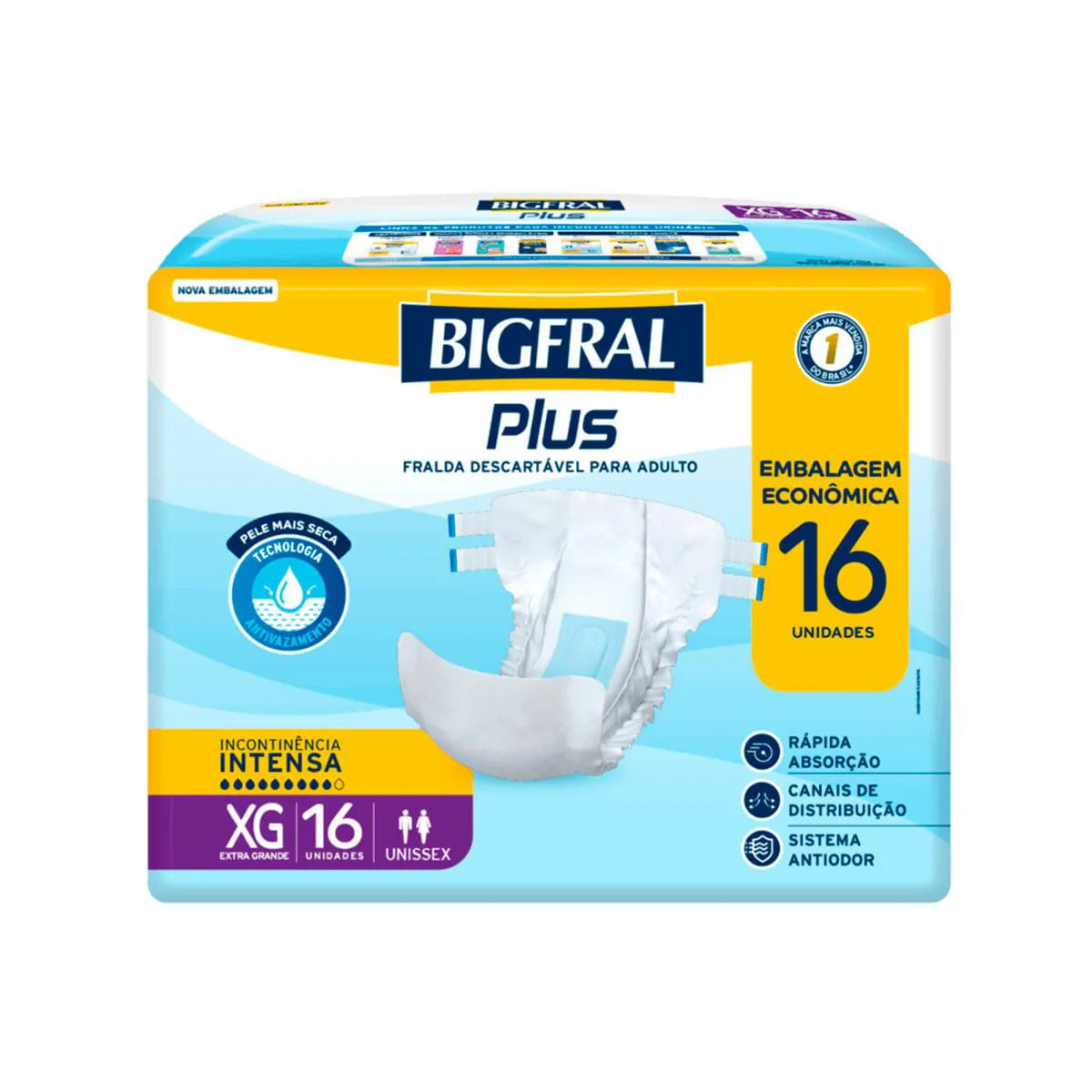 Fralda Geriátrica Unissex Bigfral Plus Xg Absorção Intensa 16 unidades