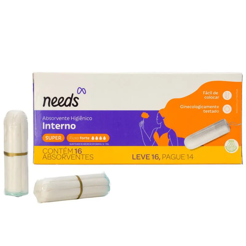 Absorvente Interno Needs Super Fluxo Forte 16 Unidades