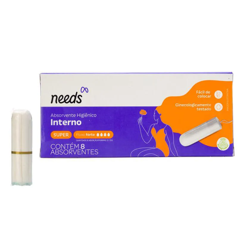 Absorvente Interno Needs Super Fluxo Forte 8 Unidades
