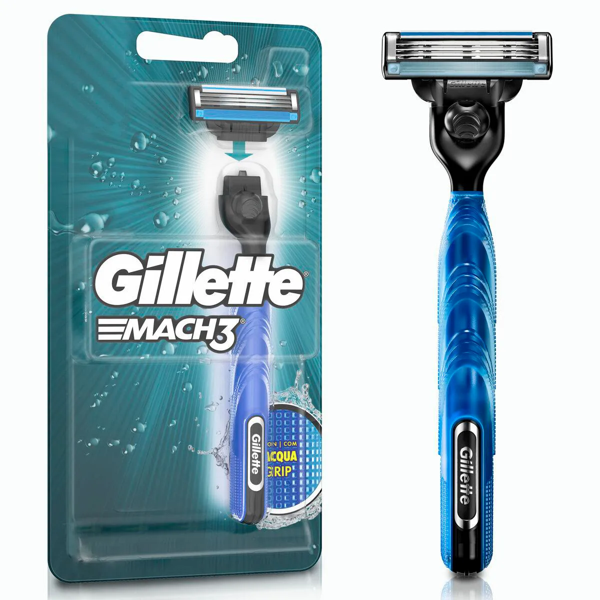 Aparelho de Barbear Gillette Mach3 Acqua Grip + 1 cartucho