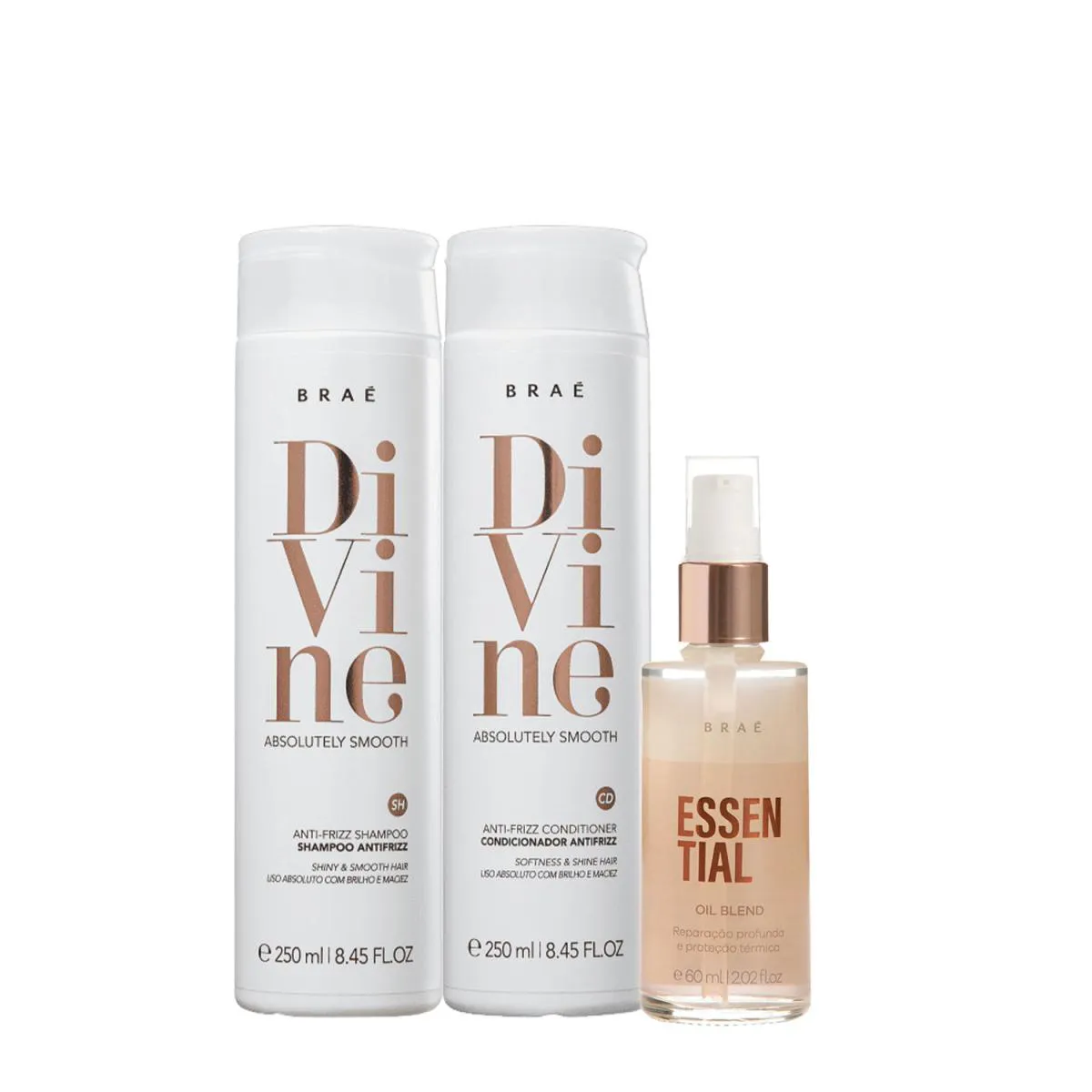 Kit Braé Divine Shampoo Condicionador e Essential Oil Blend (3 Produtos)