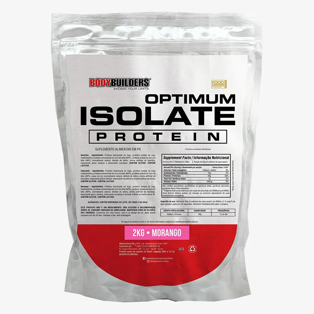 Optimum Isolate Whey Protein 2 Kg - Recuperação Muscular - Bodybuilders Morango