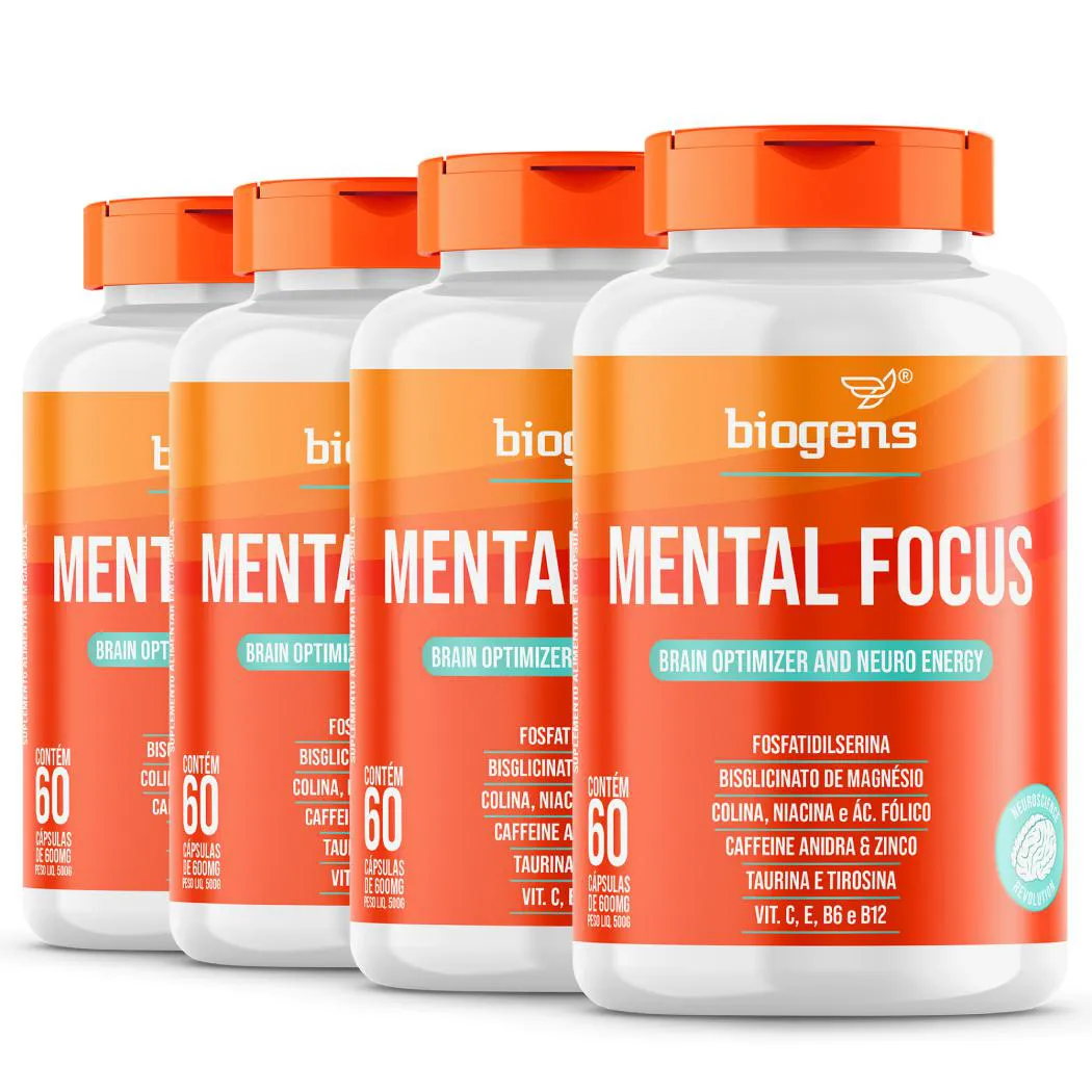 Kit 4x Mental Focus 60 Cápsulas Biogens