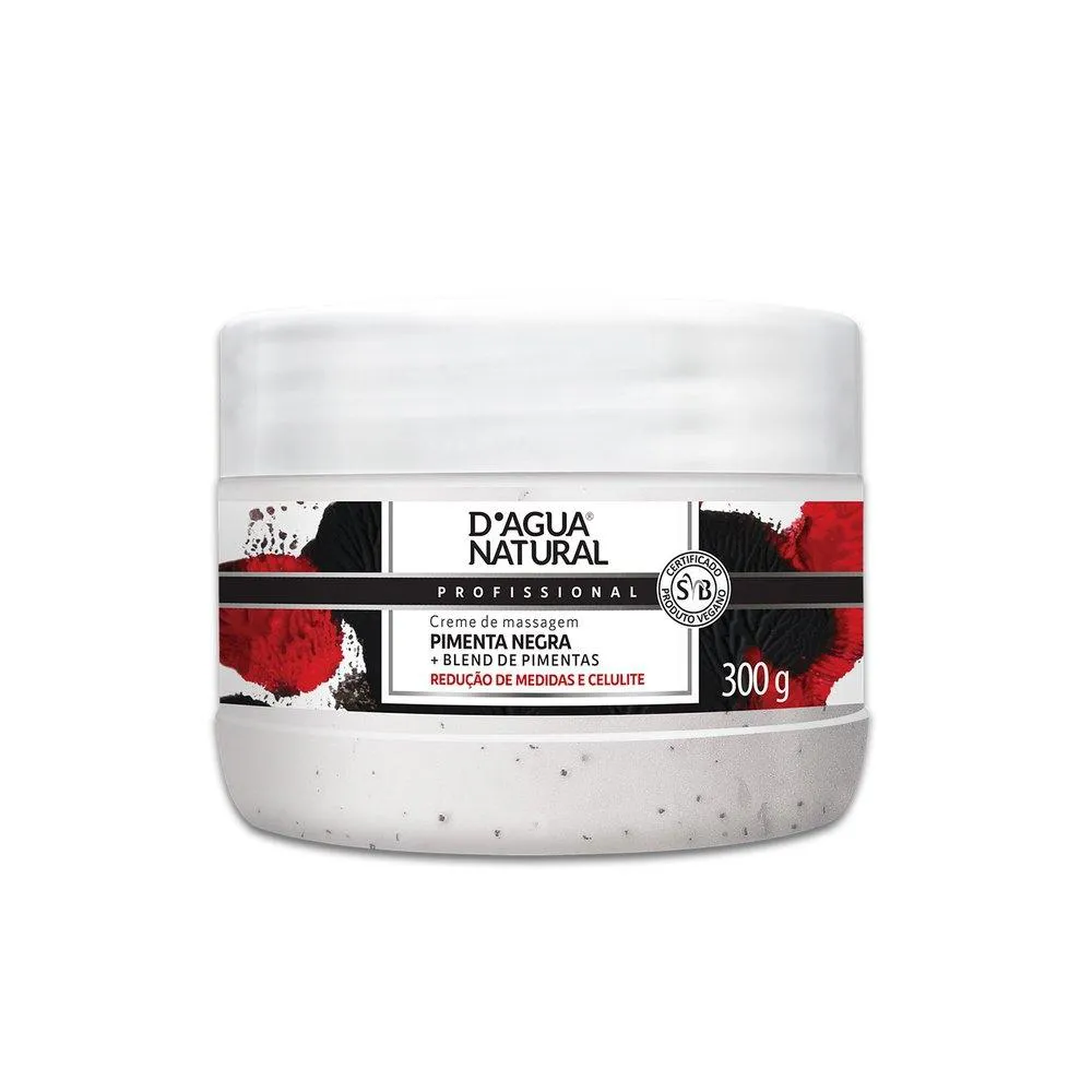 CREME DE MASSAGEM D’áGUA NATURAL PIMENTA NEGRA - 300G