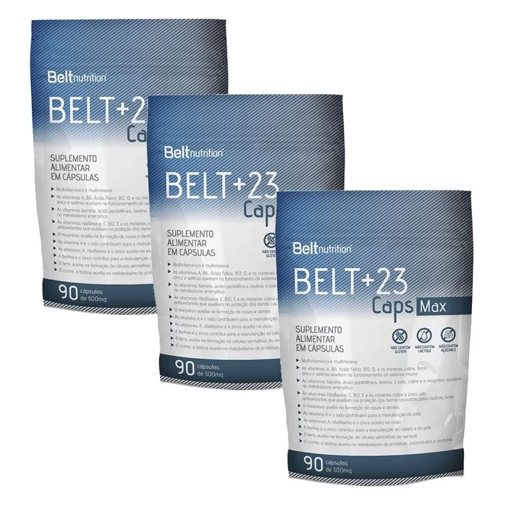 3x Belt +23 cápsulas Max Pacote - Multivitamínico - 90 Cápsulas.
