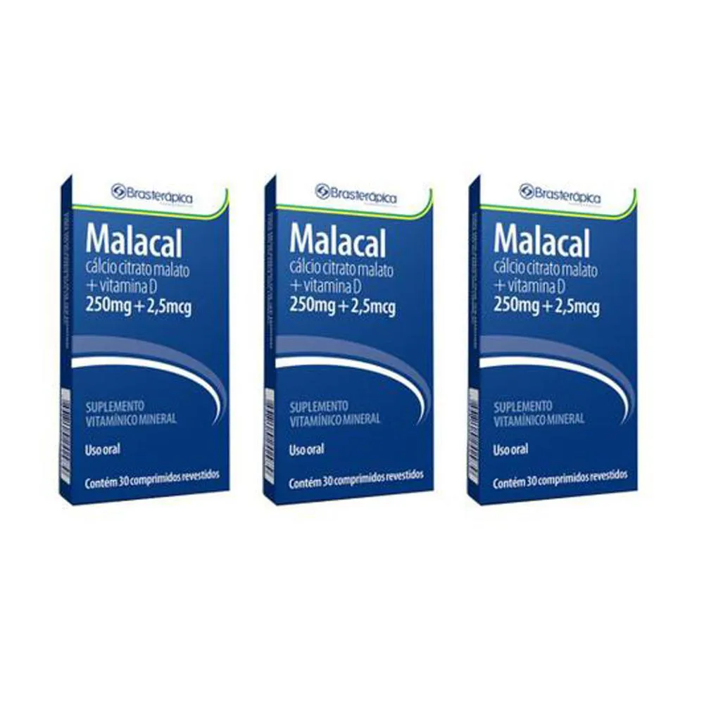 Kit 3x Malacal 250 2 905 Mg 30 Cp Calcio Vit D3 Brasterapica