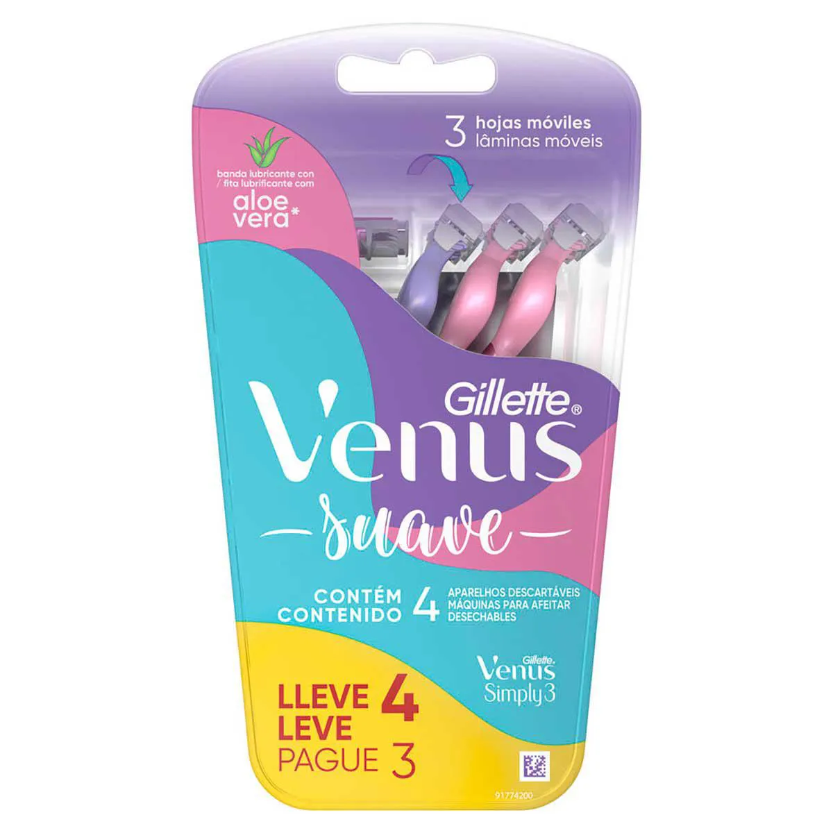 Aparelho de Depilar Descartável Gillete Venus Suave com 4 unidades