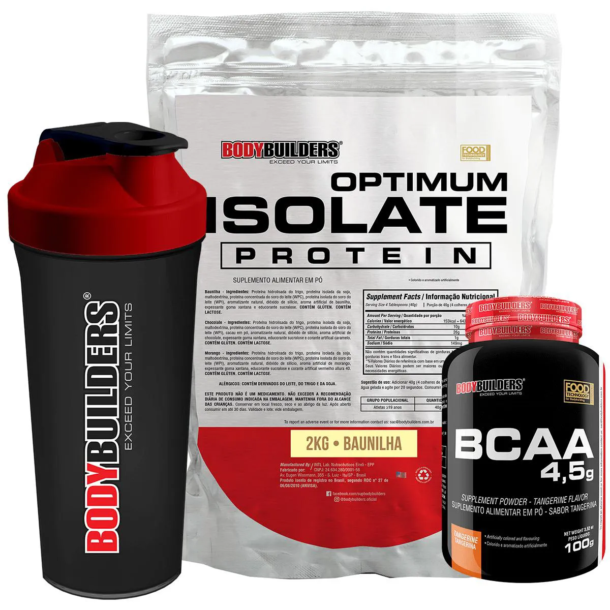 Kit Optimum Isolate Whey Protein 2kg + Bcaa 100g + Coqueteleira - Bodybuilders Chocolate