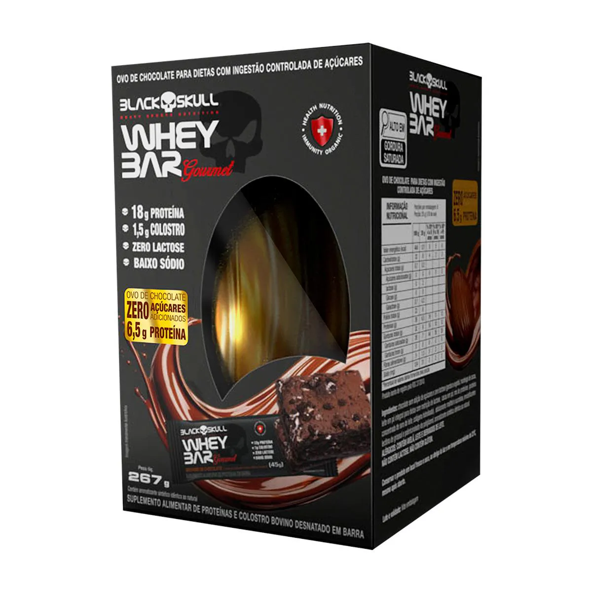 Ovo de Páscoa Protein Black Skull Whey Bar Gourmet Chocolate Zero Açúcar 267g