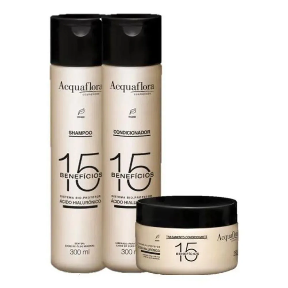 Kit Shampoo + Condicionador + Máscara Acquaflora 15 Benefícios