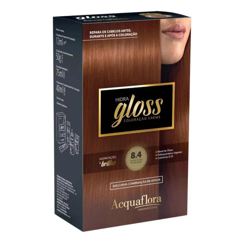 Coloração Creme Acquaflora Kit Hidra Gloss 8.4 Louro Claro Acobreado