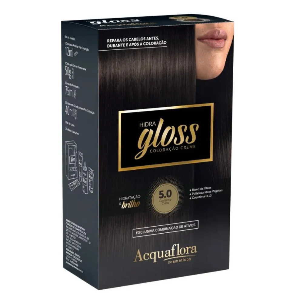 Coloração Creme Acquaflora Kit Hidra Gloss 5.0 Castanho Claro