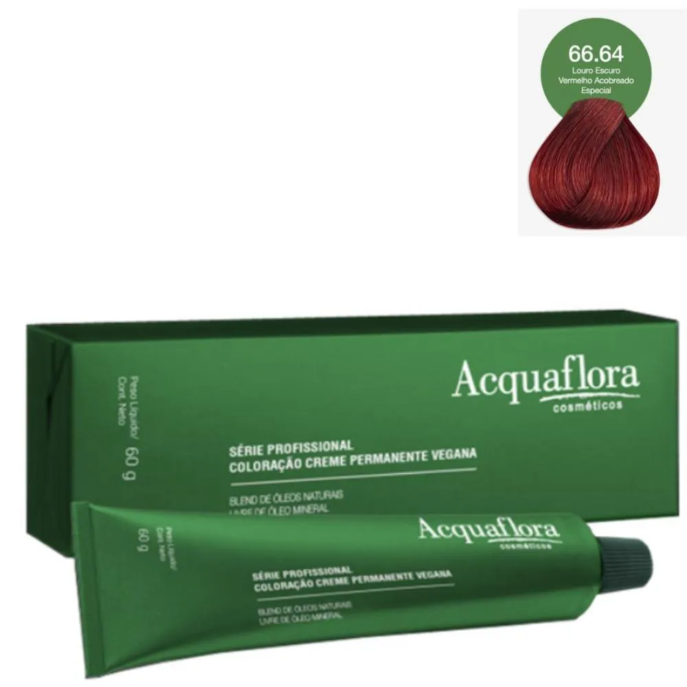Coloração Creme Acquaflora Vegana 66.64 Louro Escuro Vermelho Acobreado Especial 60g