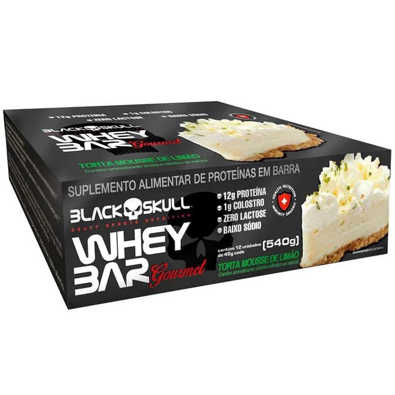 Whey Bar Gourmet C/12 Barras 45G Black Skull Sabor Limão