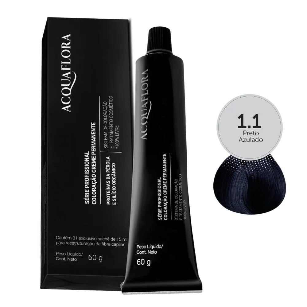 Coloração Creme Permanente Acquaflora 1.1 Preto Azulado 60g