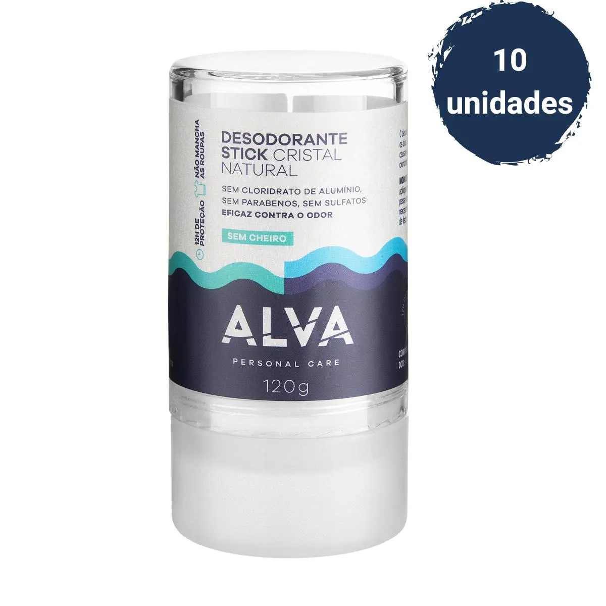 Kit 10 Desodorante Natural e Saudável Pedra Cristal Alva 120g Neutro