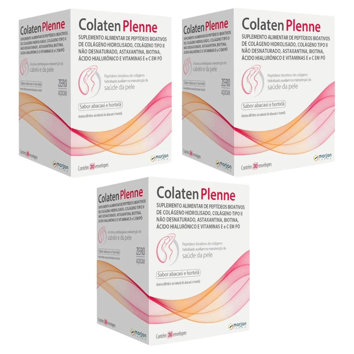 3 Caixas Colaten Plenne Sabor Abacaxi e Hortelã 30 Envelopes